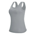 Women Yoga Vest Super Soft Stretch Fabric Built-in Bra Camisole Square Neck Sleeveless Slim Fit Layering Tops Lady Activewear