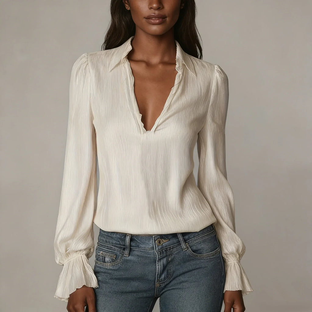 2026 Spring Women's Shirts European and American Fashion Long Sleeve Tops Solid Color Korean Style Lapel Shirts with Ruffles