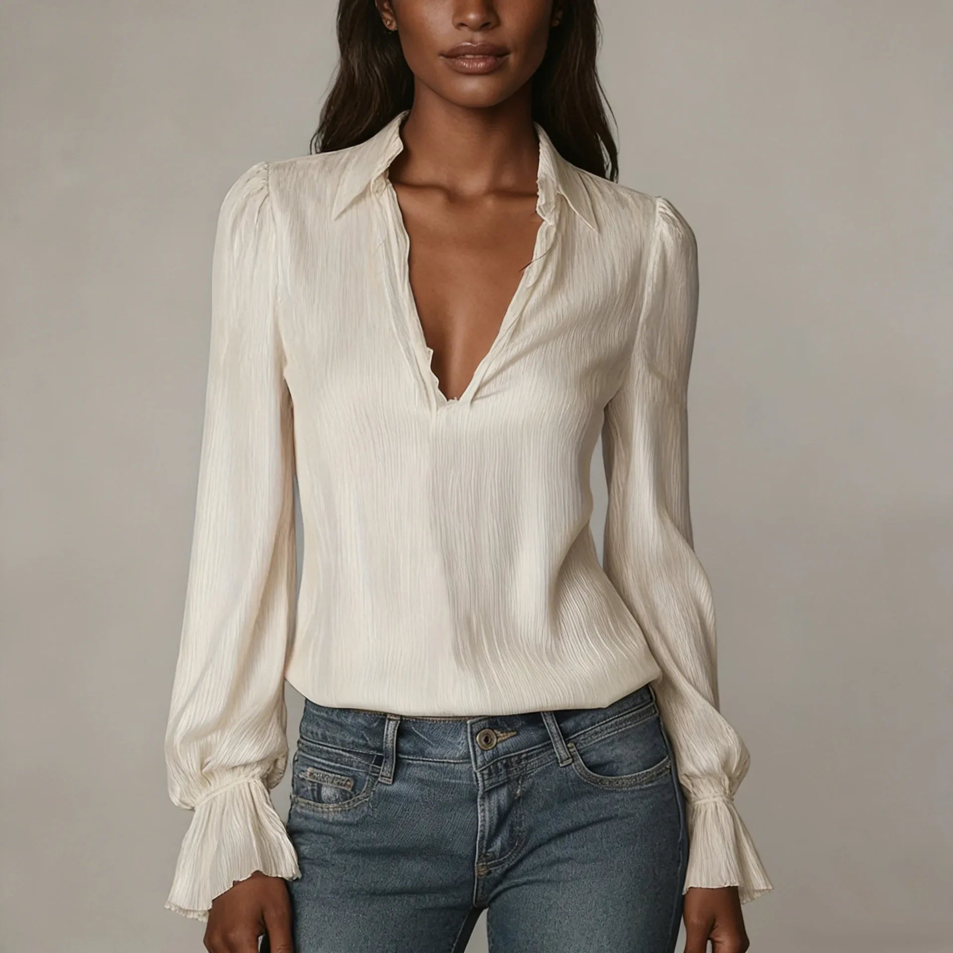 2026 Spring Women's Shirts European and American Fashion Long Sleeve Tops Solid Color Korean Style Lapel Shirts with Ruffles