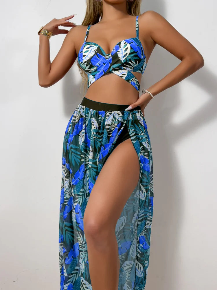 3 Pieces Strappy Bikini 2026 Women Push Up Swimsuit Sexy Swimwear Female With Beach Dress Bathers Bathing Swimming Swim Suit