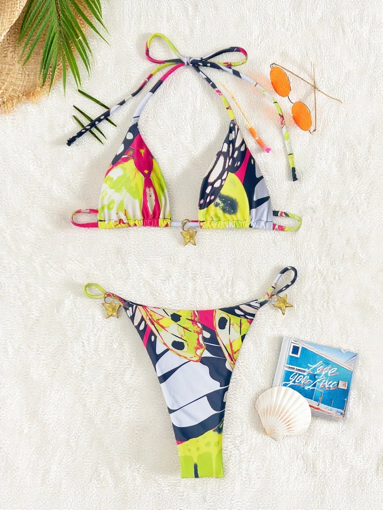 sexy butterfly print halter bikinis sets two pieces biquini thong swimsuit Swimwear Biquini conjunto de bikini tankini beachwear