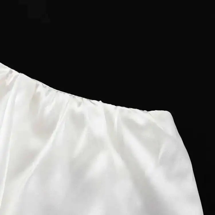 Elegant Female Casual Satin Mini Skirt Women Korean Fashion High Waist A-line Vintage White Balloon Skirt Sweet Women NTJ8