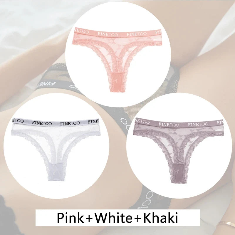 New 3Pcs Lace Thongs Women Floral G-string Underwear Trendy Letter T-Back Underpants Sexy Low Waist Bikini Panties Ladies Panty
