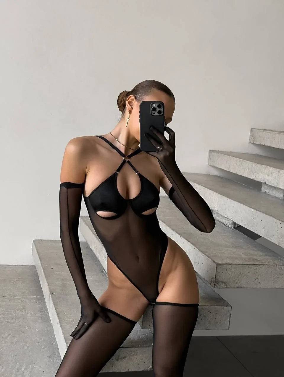 European and American style sexy women's hollow-out tight pants, backless one-piece underwear, bodysuit, gloves not included
