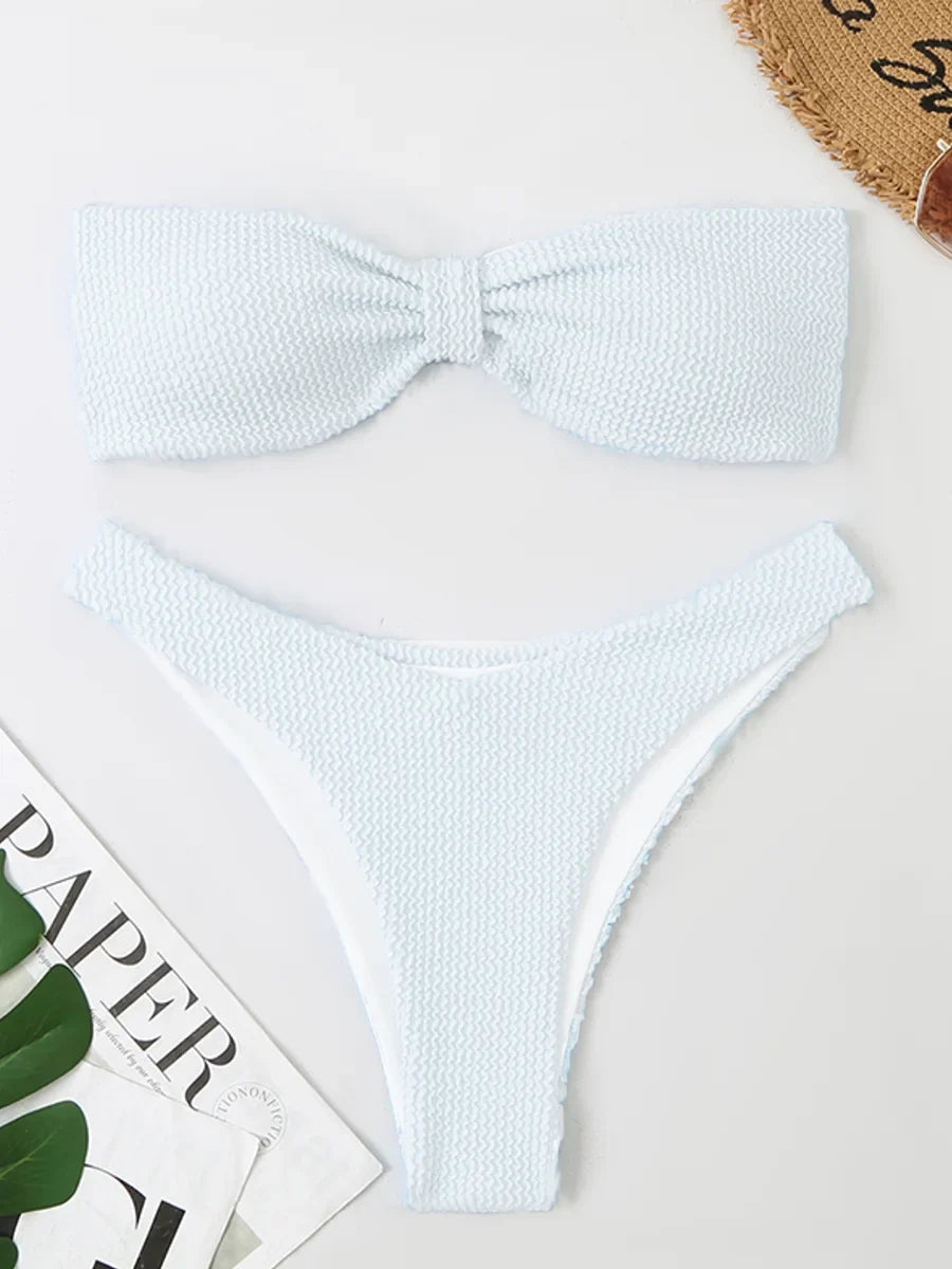 Contrast Binding Bandeau Bikinis 2026 Women Sexy Swimsuit Solid Padded Swimwear Female Bathing Suit Swimming Summer Beachwear