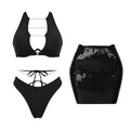 Chic Bandage Bikini With Shiny Short Skirt Women 3Pcs Swimsuit Sexy Cut Out Biquini Lady Swimwear Bathing Suit Female Beachwear