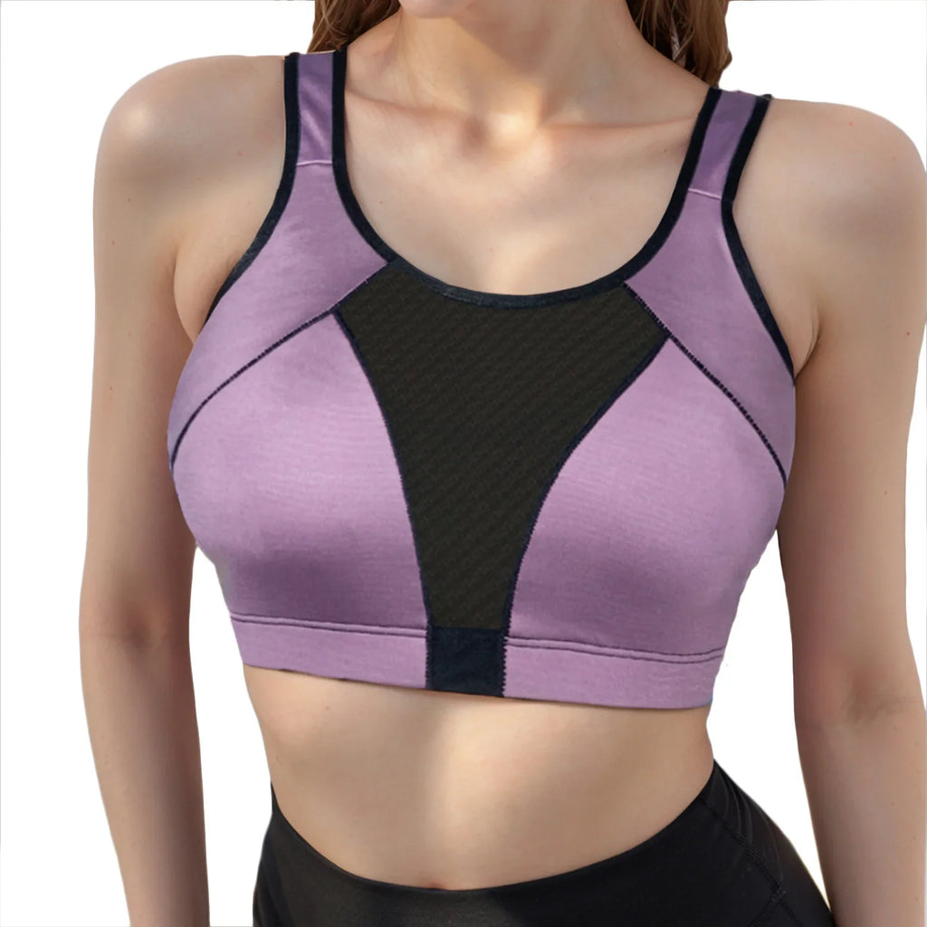 Women Sports Bra Sheer Mesh Patchwork Racerback Yoga Bra Breathable Quick Dry Workout Crop Top Gym Running Fitness Underwear