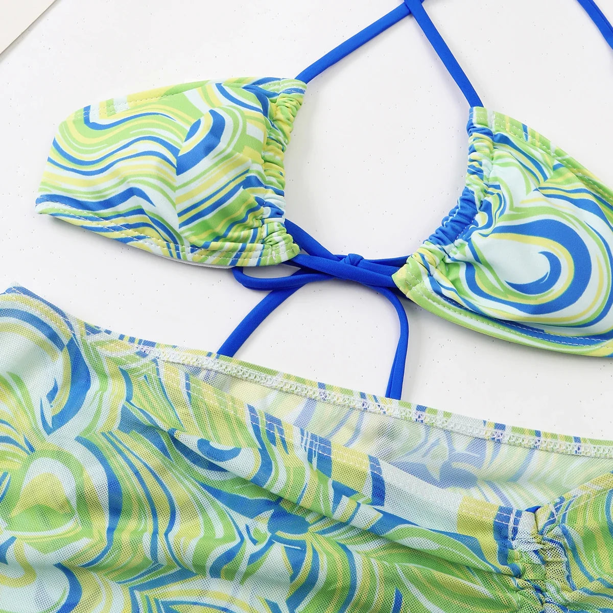 3 Pieces Bikini Set With Skirt  Tie Dye String Thong Bathing Suit Women Swimsuit Female  Swimwear Beach Wear Swim Lady Summer