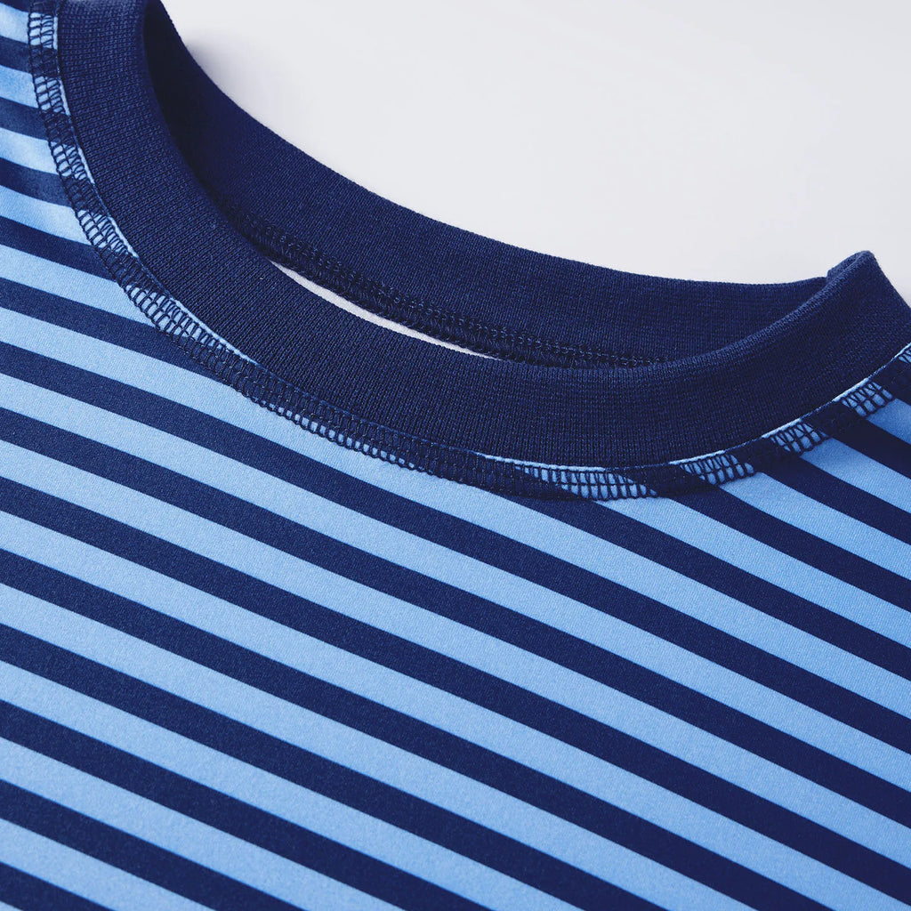 Summer Women's Loose T-shirt Casual Stylish Striped Crew Neck Short Sleeve Drop Shoulder Tee Tops