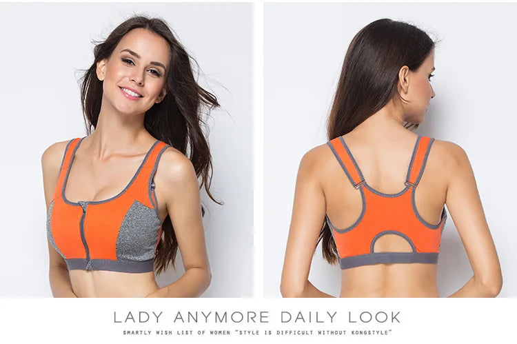 Sports Bra Women Front Zipper Double Inner Cup Push Up Patchwork Tops Female Yoga Fitness Shockproof Vest Sport Bras for Women