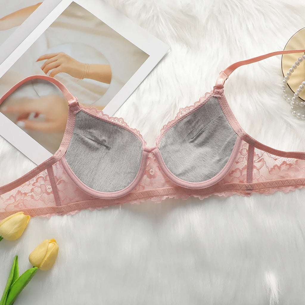 Beautiful Design Sexy Underwear Women's Pink Lace Underwear Back Button Bra Top Flower Comfortable Close fitting Underwear B6048
