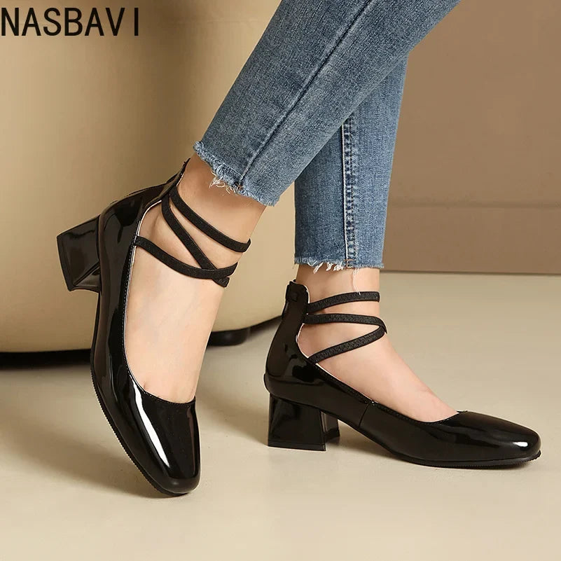 Metallic Silver Gold Women Mary Jane Pumps Square Toe Block Heel Crisscross Ankle Strap Back Zipper Elegant Party Dress Heels
