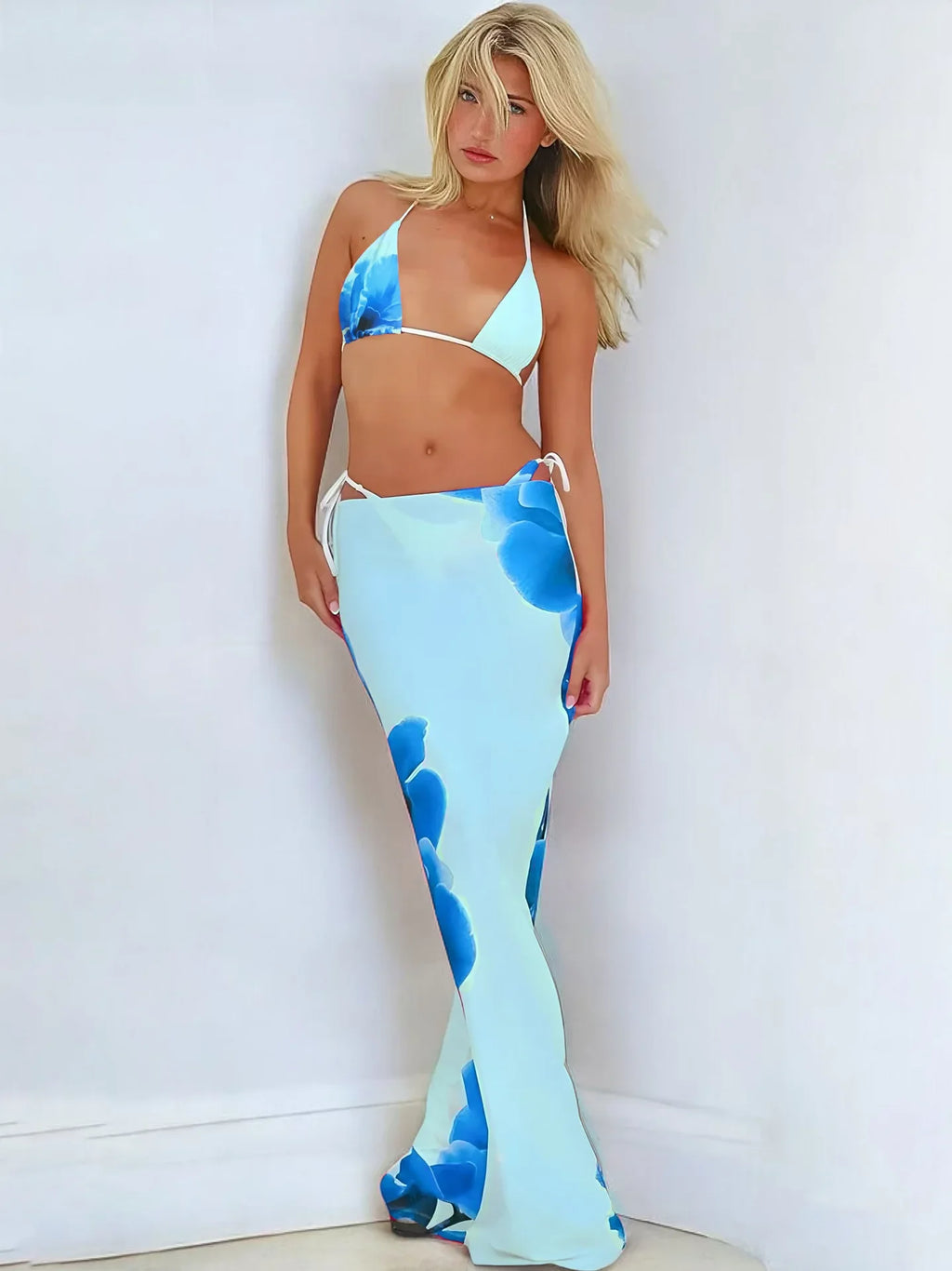 Vintage White Floral Print Bikini 2025 Swimwear Women Sexy Push Up Mesh Skirt 3 Piece Swimsuit Holiday Bathing Swimming Suits
