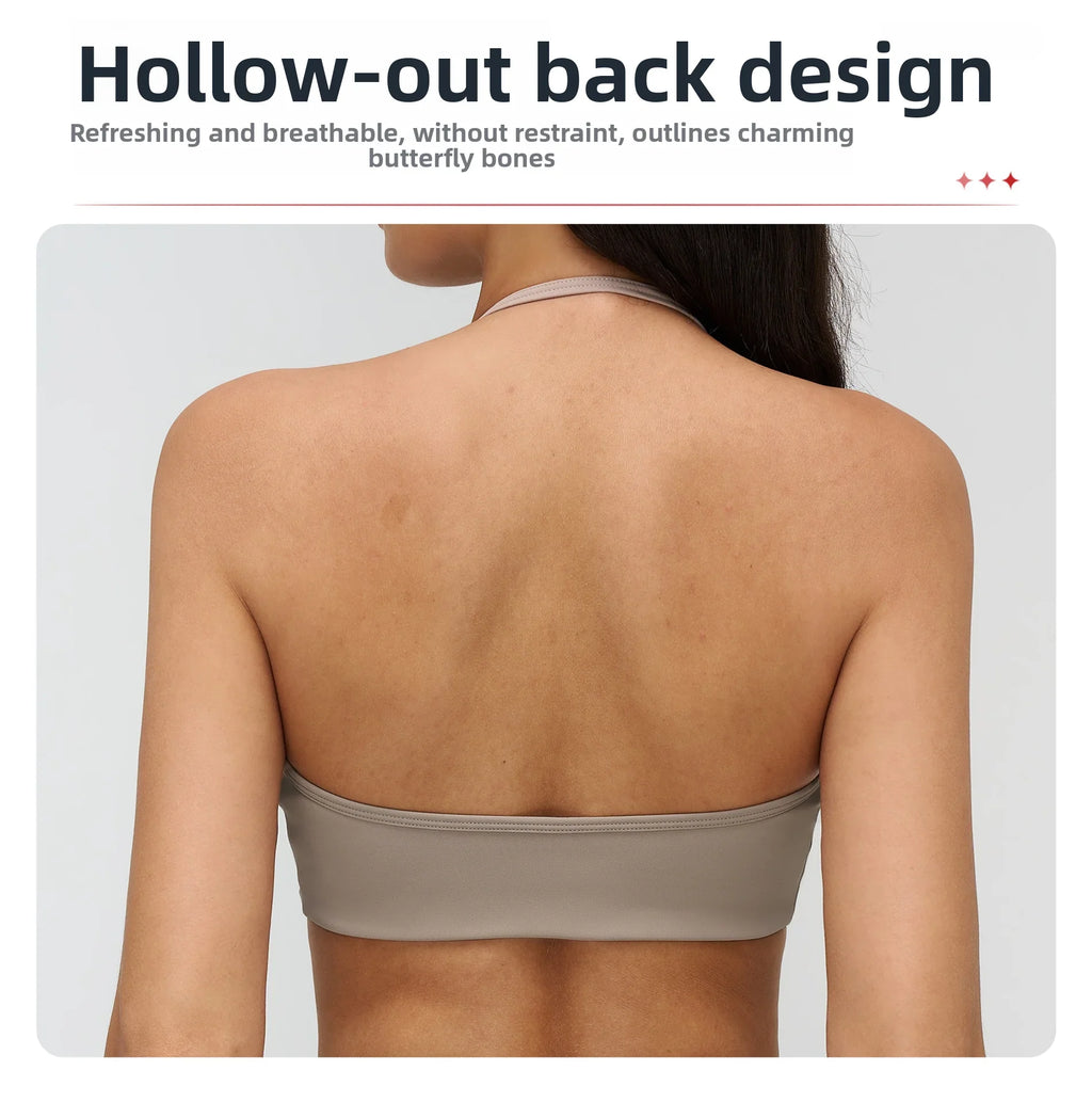 Neck Hanging Sports Bra High Support Women Push Up Bra Summer Gym Clothes Fitness Halter Top Quick Dry Running Workout Underwear