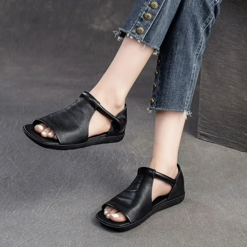 2026 Women's Summer Solid Color Retro Outdoor Casual Comfortable Flat Sandals  Beach Sandal