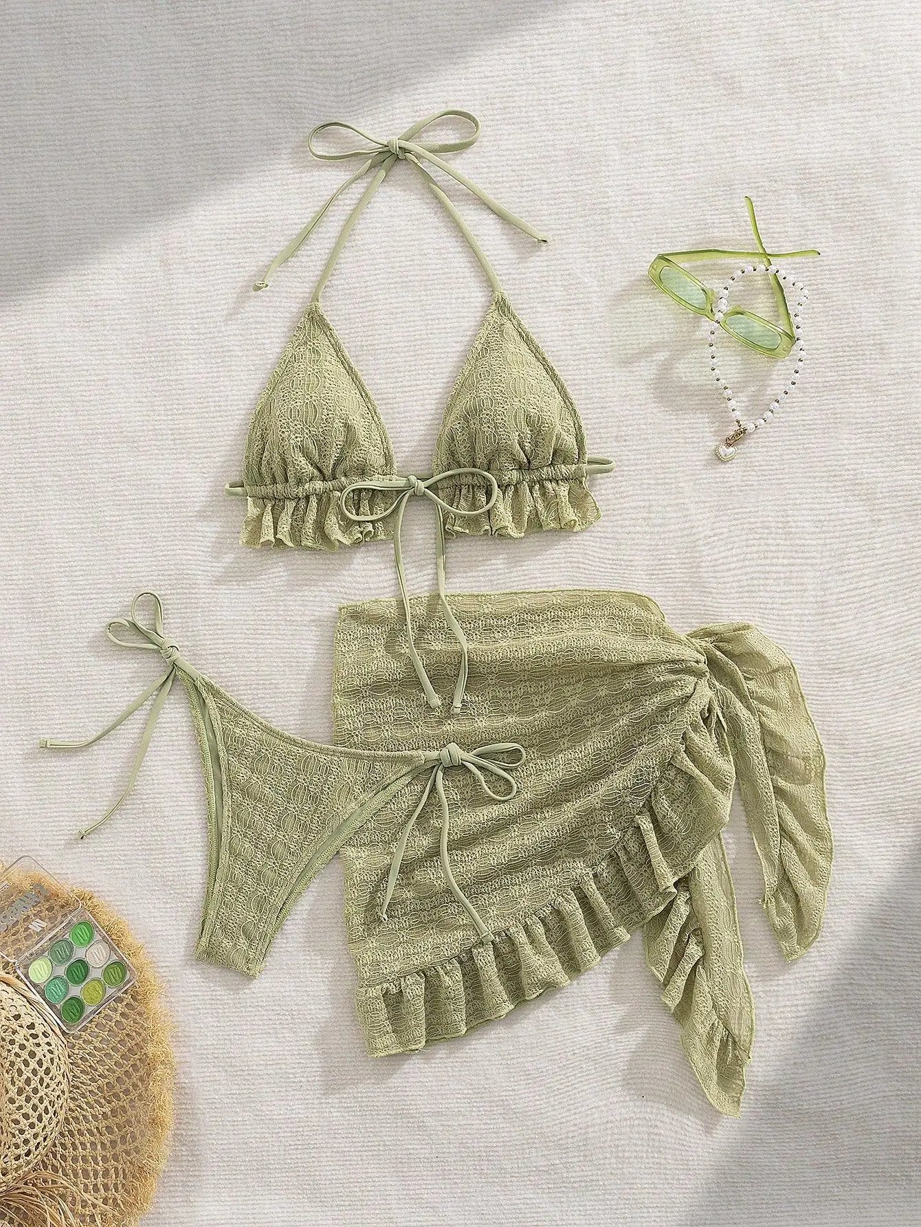3 Pieces Triangle String Bikini 2026 Women & Tassel Beach Skirt Swimwear Female Sexy Swimsuit Beachwear Bathing Swimming Suit