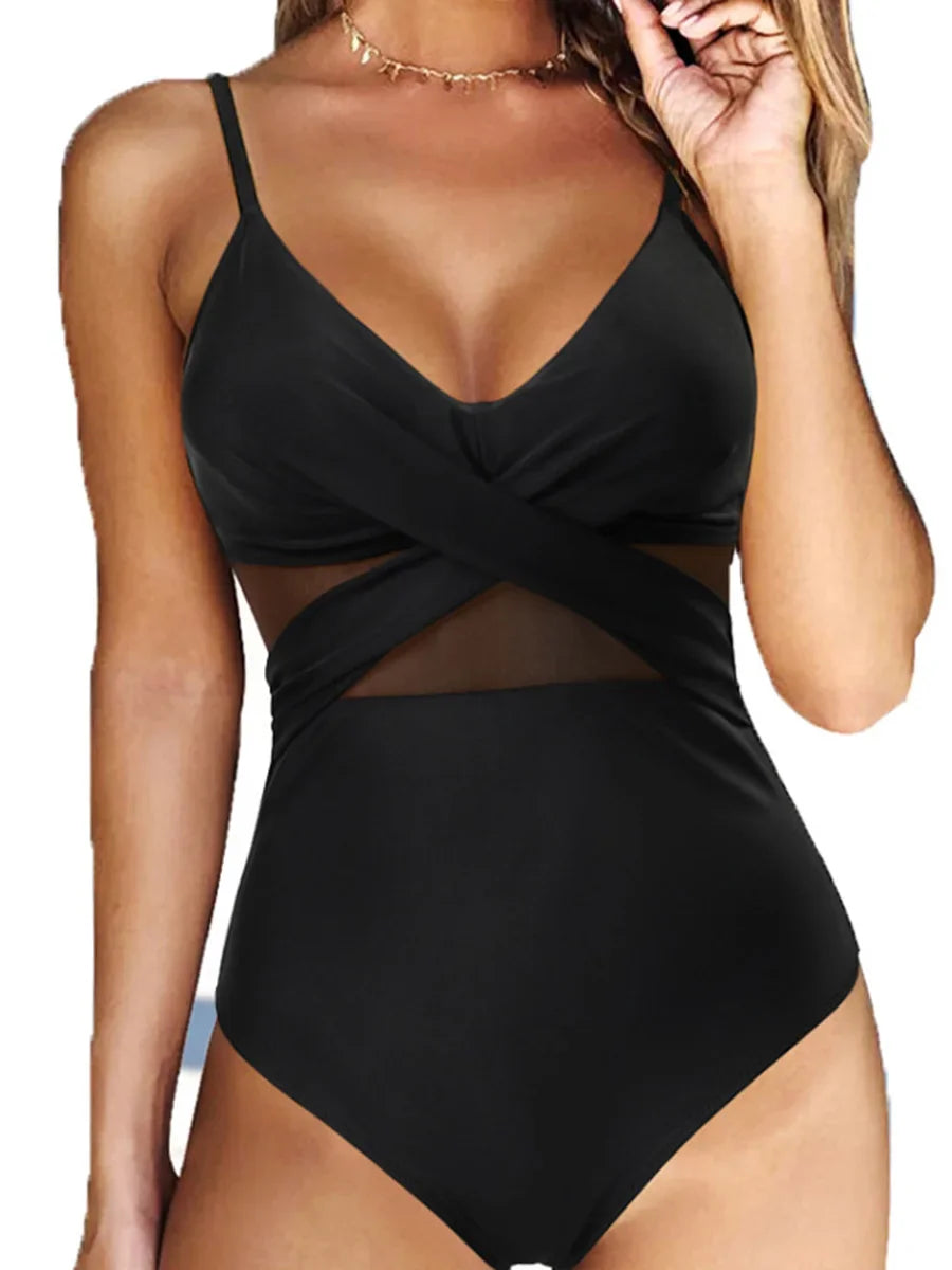 S - XXL Sexy Mesh See Through Women Swimwear One Piece Swimsuit Women's Swimwear Ruched Push Up Bathing Suit Swim Beach Wear