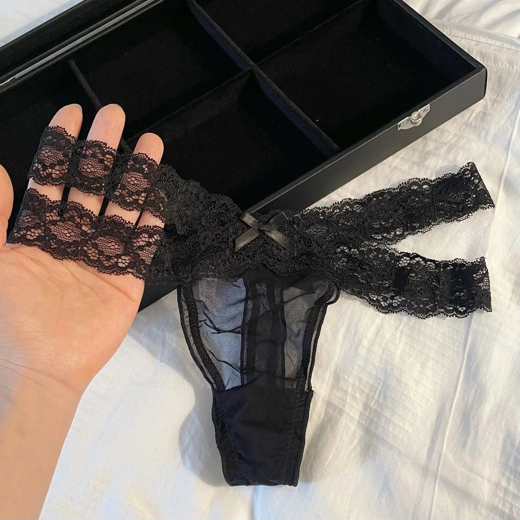 Lace G string Sexy Briefs Panties Women Underwear Thong High Quality Bowknot Transparent Underpants Lingerie Girls Intimates