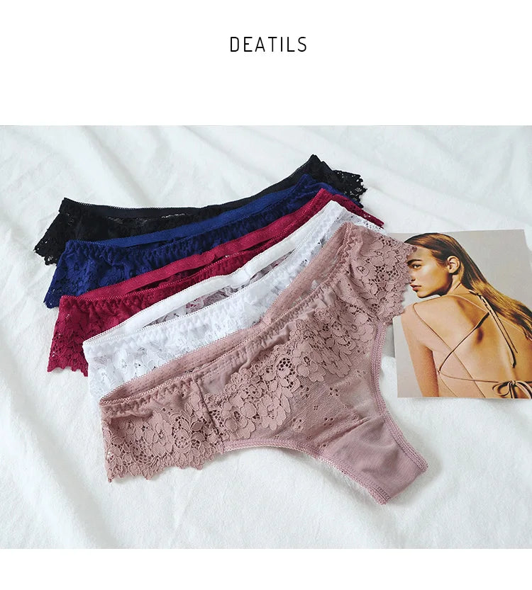 Lace Sexy Girls G String Panties Women Briefs Transparent Thong Thin Hollow Out Underwear Female Low Waist Lingerie Size S-XL