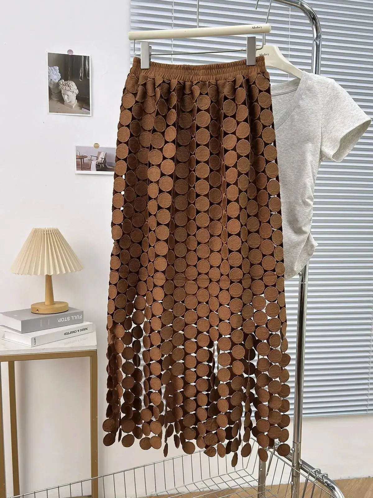 Dot Solid Minimalist Casual Skirt For Women High Waist Patchwork Zipper Irregular Hollow Out Skirts Female Fashion New OPM8