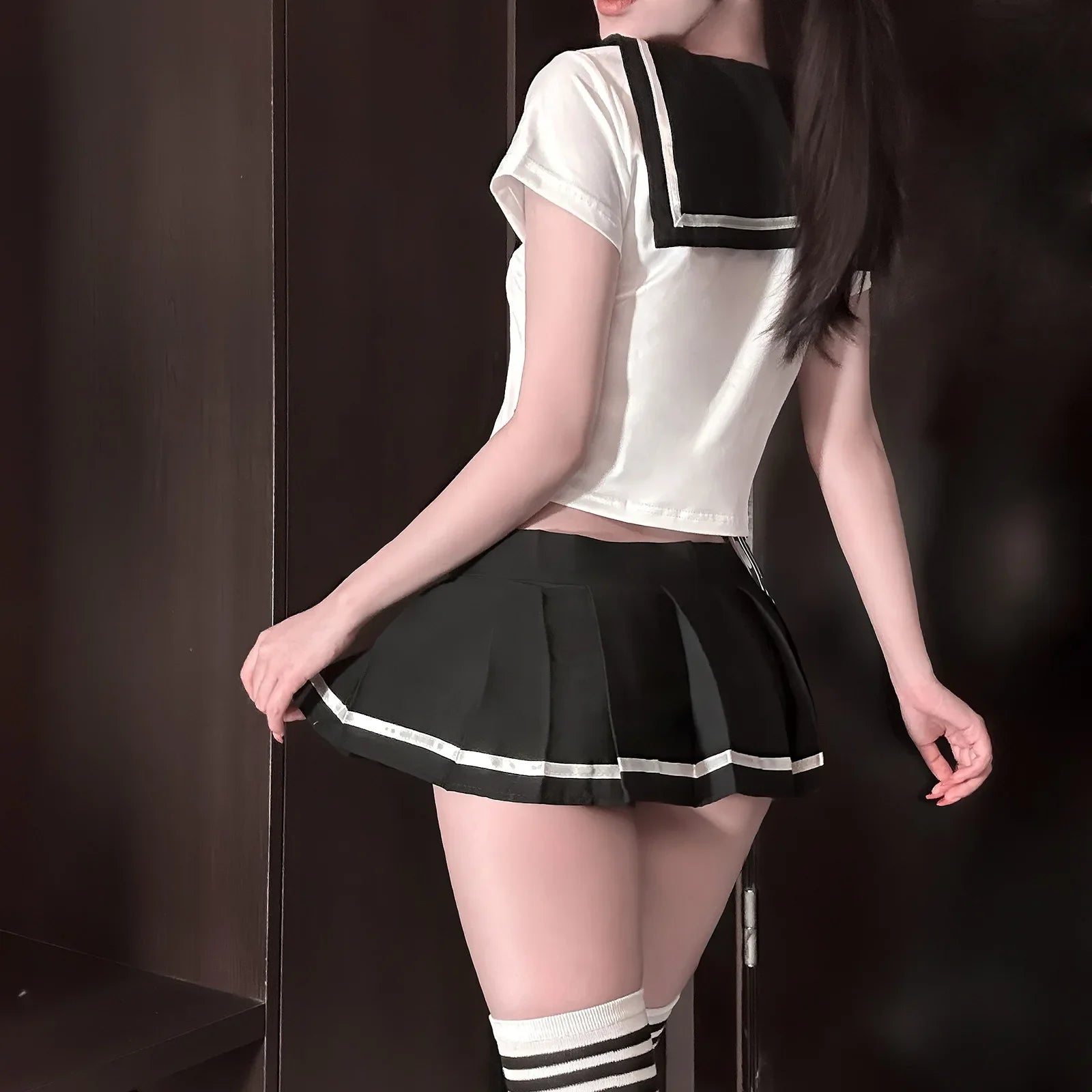 Japanese Korean Style Student Uniform Cosplay Costume Women Sexy Lingerie Tops and Pleated Skirt Sets Role Play Costume