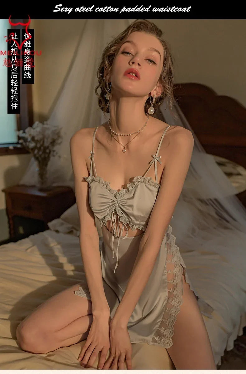 TJ large size sexy suspender skirt women's home nightgown