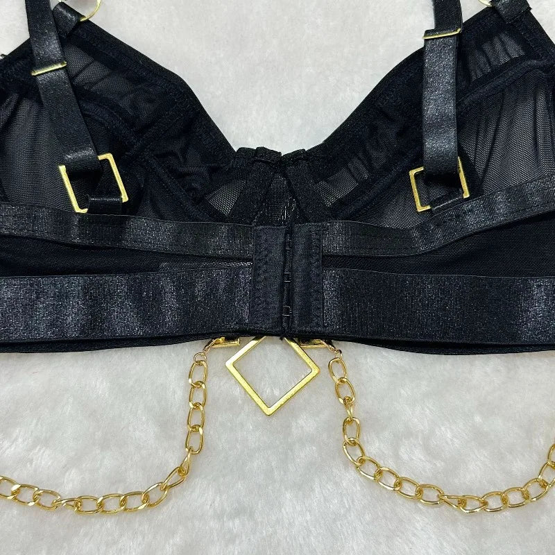 Toucheart Erotic Underwear Mesh See-through Patchwork Metal Chain Hot Girls Sexy Seductive Coquette Nightclub Party Dance Suit