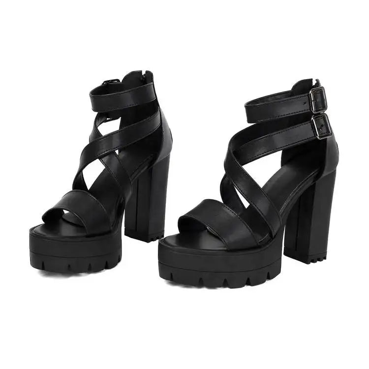 Spring and Summer New Model Fashion Chunky Heel Women's Sandals Open-toe Buckle Platform Sexy Party Women's Shoes High 11cm
