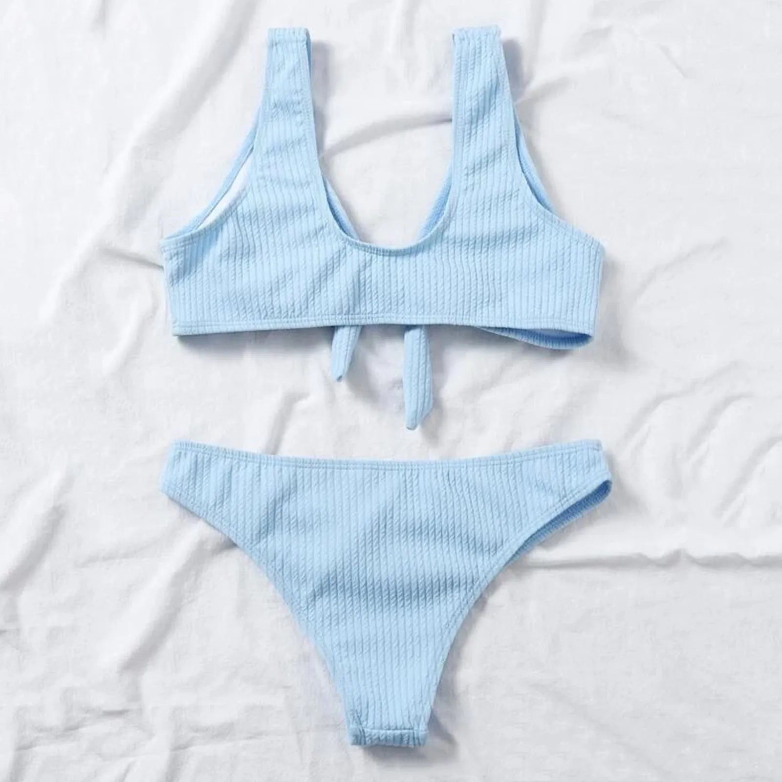 New Summer Women Sexy Bikini Set Women Minimalist Solid Color Strap Split Swimsuit Hanging Neck Suspender Bikini Top for Women