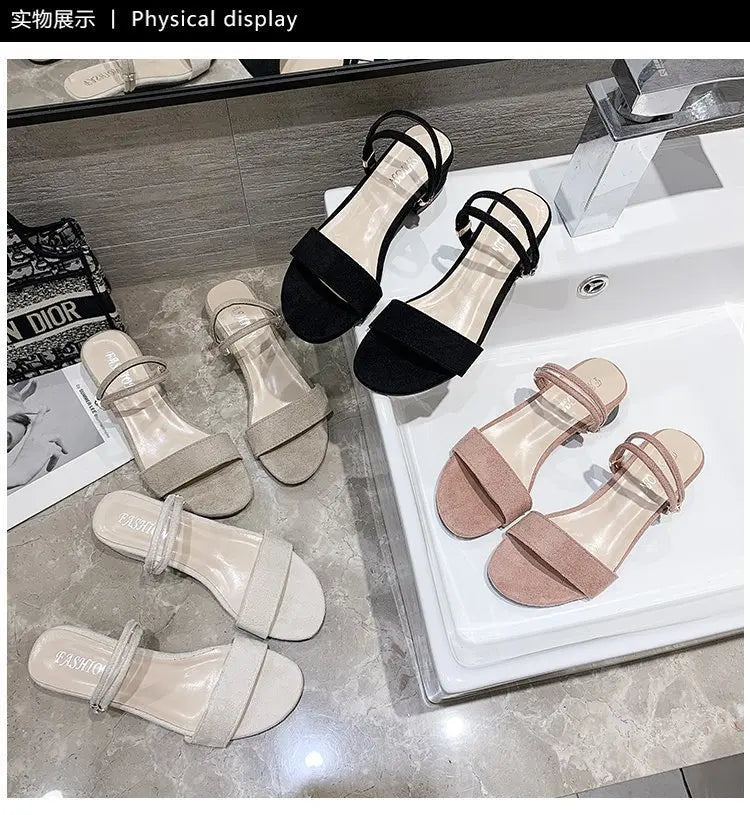 Women Sandals Chunky Heels Slides Summer 2026 Elegant Shoes Women Slipper Big Size 34-42 Fashion Summer Sandal Women