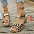 Lightweight Leopard Print Thick Heel Sandals Women Summer High Heels Platform Sandles Woman Ankle Strap Non Slip Beach Sandalias