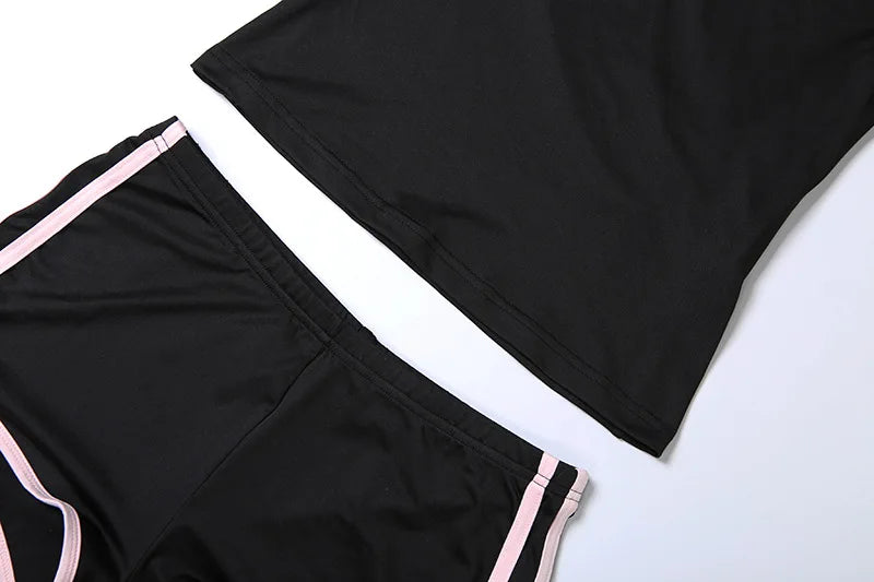 2026 New Women's Sexy Hot Girl Slim Fit Crop Top Shorts Set Solid Color Block High Waist Shorts Two Piece Outfit