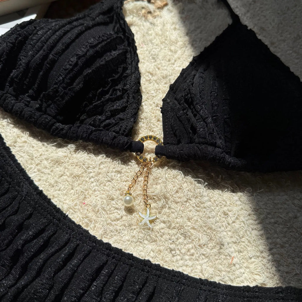 Wrinkled Halter Bikini Women Swimwear Female Swimsuit Two-pieces Bikini Set Brazilian Bather High Cut Bathing Suit Swim Lady