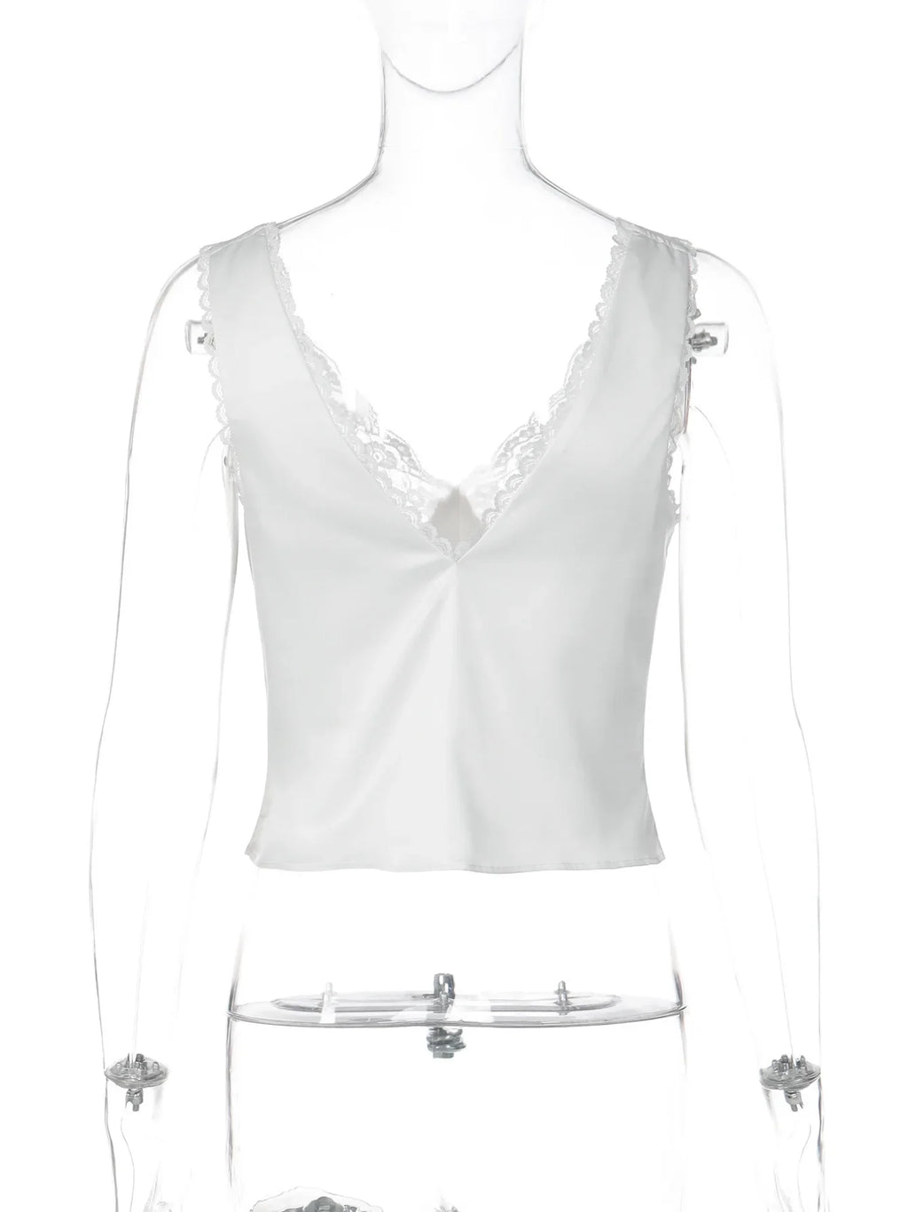 FDYOUI Women Lace Patchwork Backless Camisoles Tank Top 2026 Spring Summer Sexy V-neck Slim Crop Tops White Black Y2K Streetwear