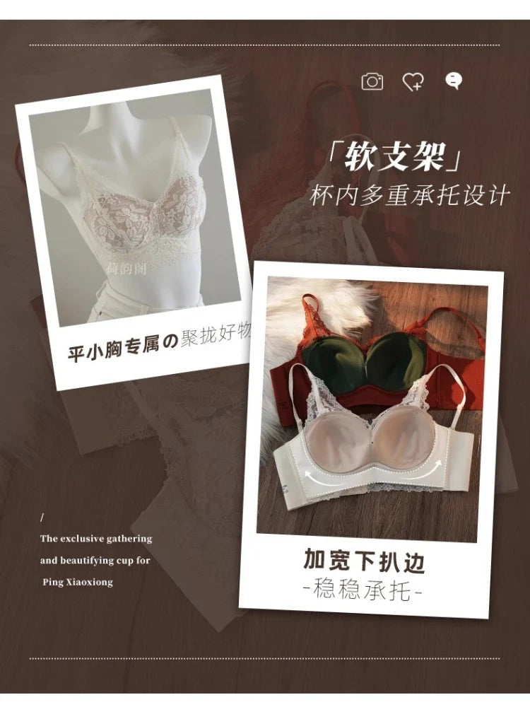 Tight Fit French Lace Bra for Small Bust - Comfort Lift Anti Sagging, Sexy Lace Back & Thin Strap Lingerie MOYISU Sexy Bras AB