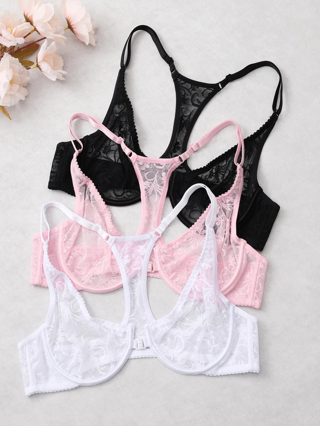 Womens Front Button Lace Bra Underwire Underwear Elegant Embroidery Trendy Breathable Casual Plus Size Lingeire A B C D E F Cup