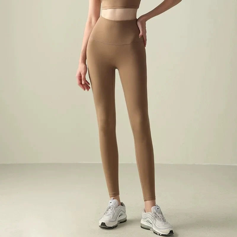 Women's High-Waist Yoga Exercise Pants Tight Fitting High Elasticity Gauntlet Line Nude Feeling Hip Lifting Gym Trousers