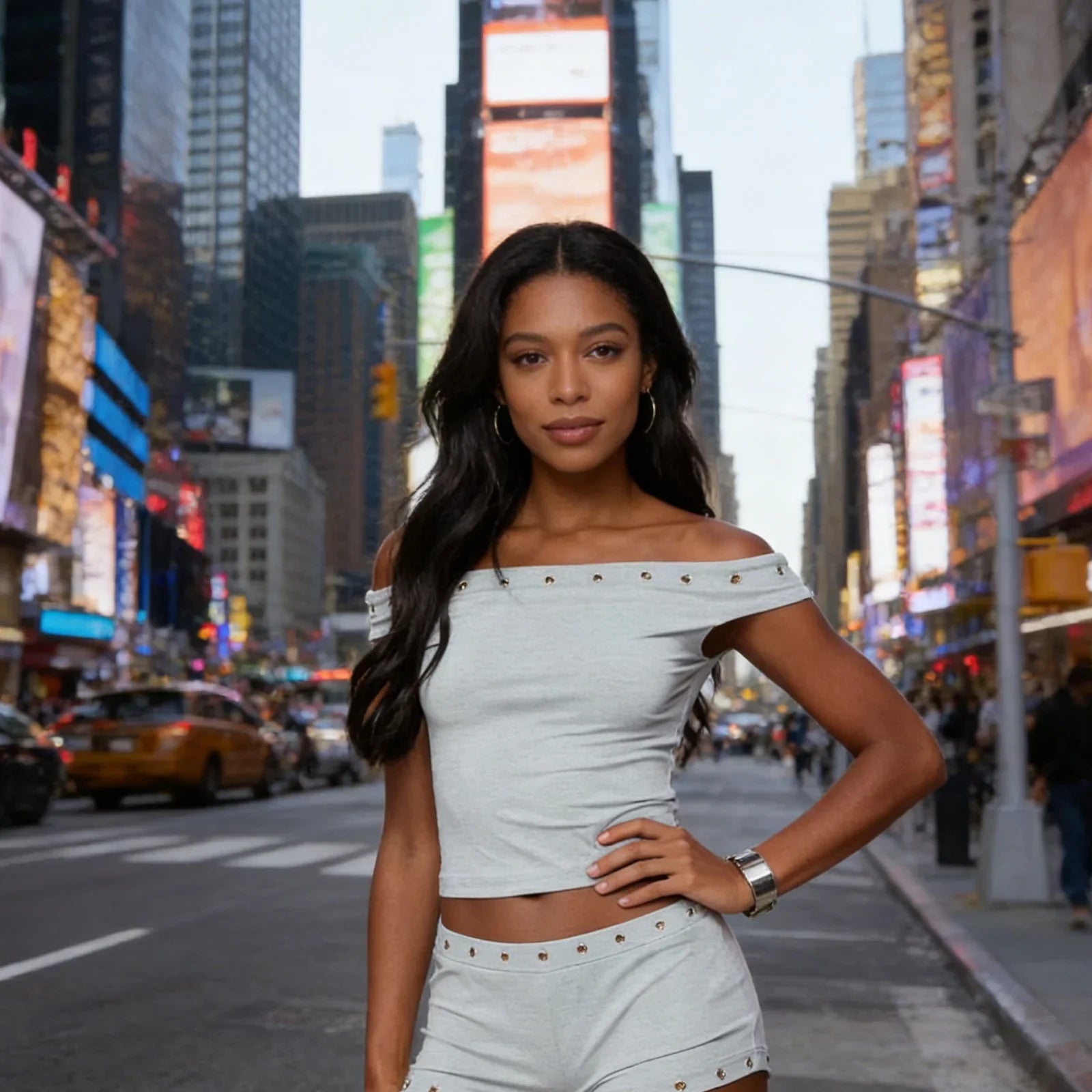 Women Summer 2 Piece Outfits Stylish Studded Sleeveless Off Shoulder Tops and Elastic Waist Shorts Set