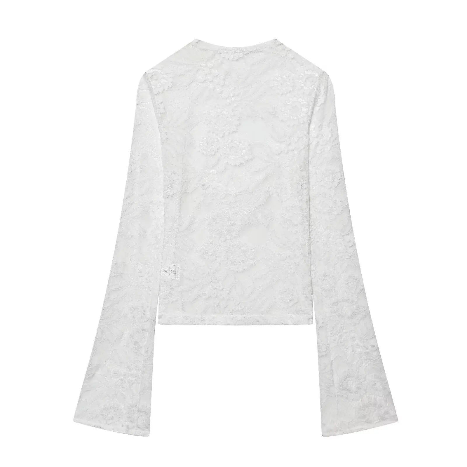 Women's Fashion Casual Lace Patchwork Hollow Bell Sleeve Blouse Women Pack Lace Sleeve Tops Black White Sheer Mesh Casual DOS5