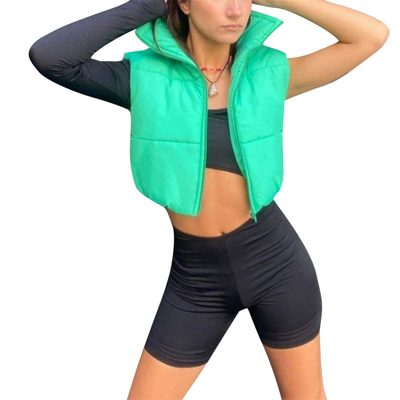 Women Winter Warm Crop Waistcoat Sleeveless Stand Collar Double Sided Lightweight Puffer Vest 2022 Streetwear