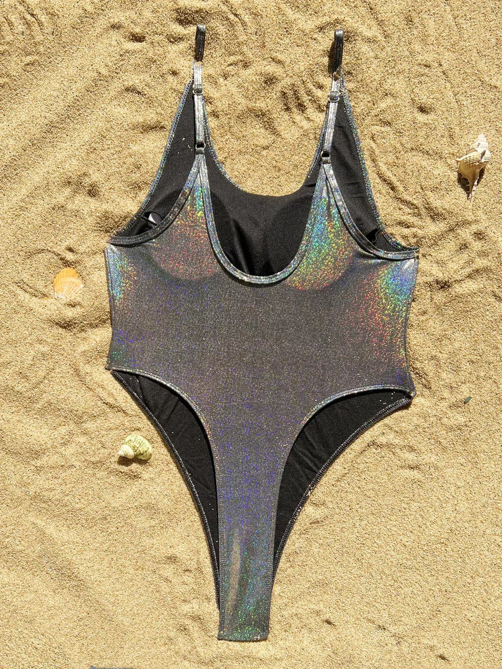 Sexy Glitter Solid Silver Backless Swimsuit One Piece Bikini Thong Swimwear Bodysuits Women Biquini Bathing Suits Tankini