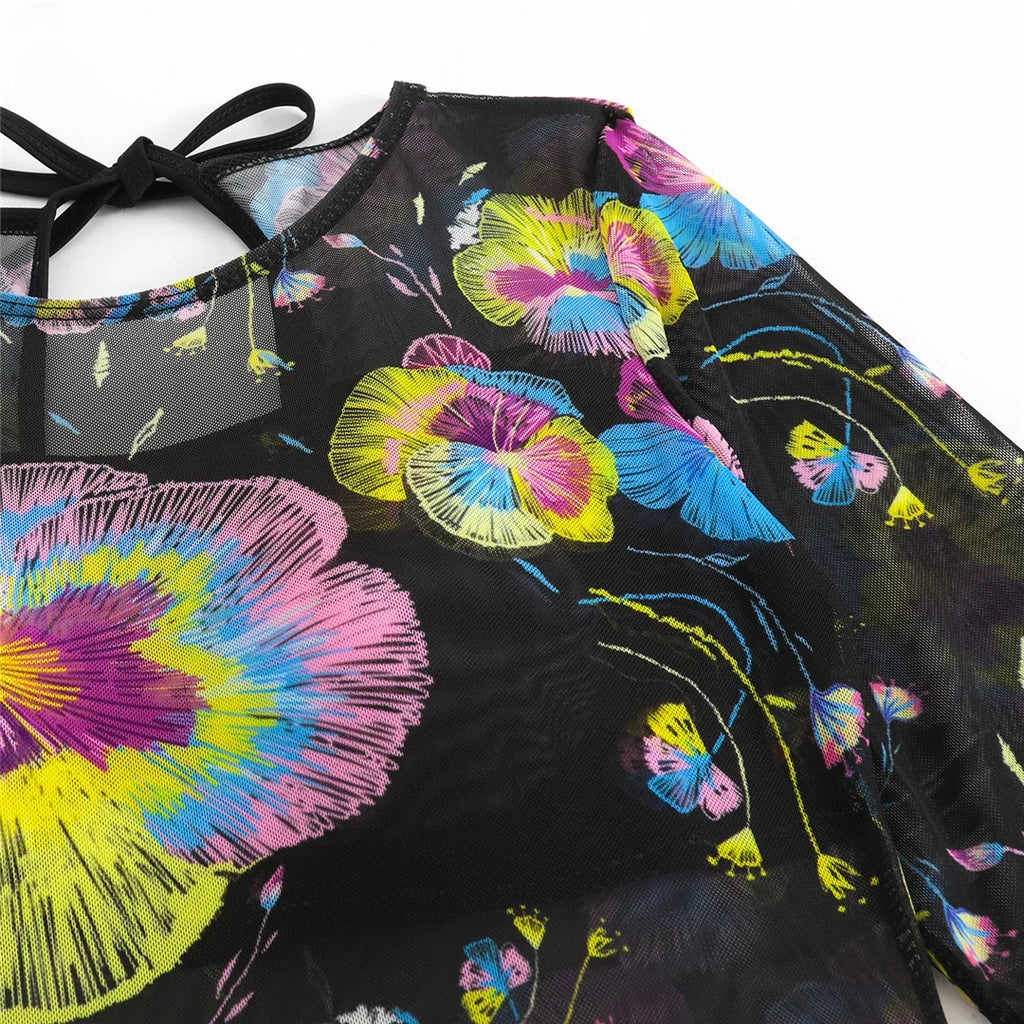 S - XXL 3PCS New Printed Long Sleeve With Pants Sarong Women Swimwear One Piece Swimsuit Female Bather Bathing Suit Swim K7180