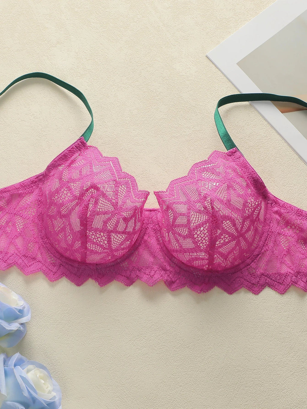 Women's sexy lingerie set with lace embroidery flower gathering push up straps adjustable transparent bra set MR2687