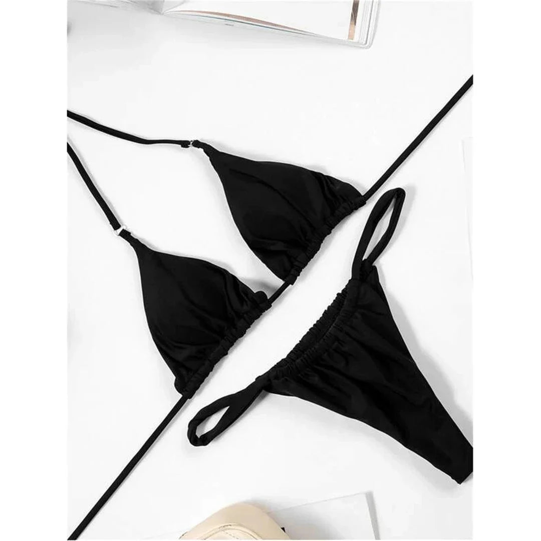 Sexy Wrinkled High Cut Thong Bikini Women Swimwear Female Swimsuit Two-Pieces Bikini Set Bather Bathing Suit Swim Lady V4010C