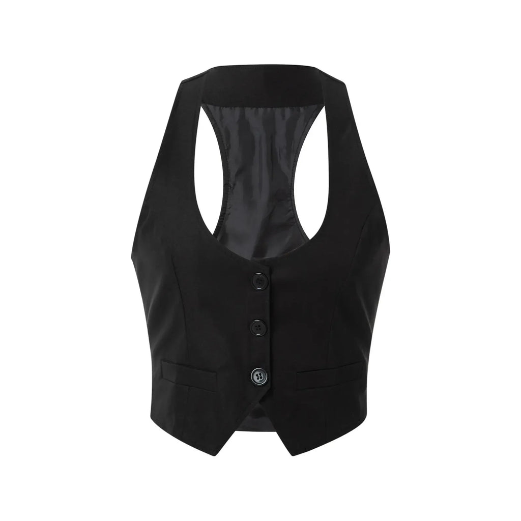 Women Waistcoat  Vintage Sleeveless V Neck Button Down Vest Blazer Fashion Top