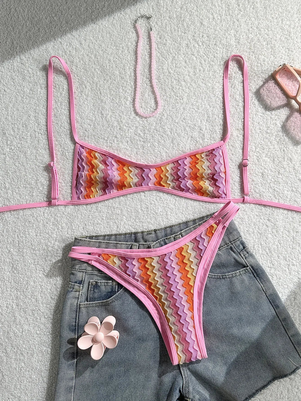 Crochet Striped Brazilian Bikini Women Swimsuit Female Swimwear Two-pieces Bikini Set High Leg Cut Bather Bathing Suit Swim Lady