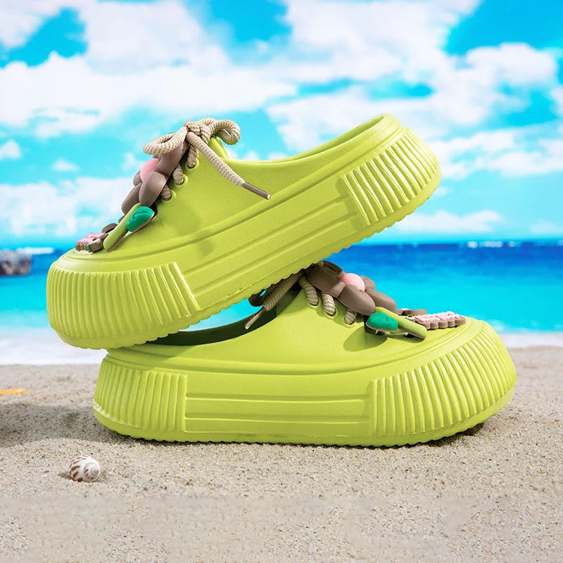 2025 Summer Women Slippers Cute DIY Flower Platform Sandals Casual Indoor Outdoor Clogs Beach Slides Female Home Garden Shoes