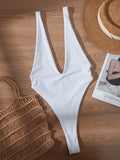 Sexy V Neck High Leg Cut One Piece Swimsuit Women Thong Swimwear Female Bather Monokini Backless Bathing Suit Swim Beachwear