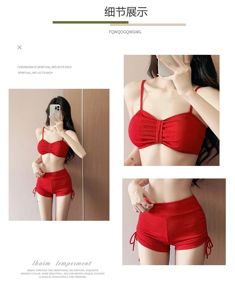 New Swimsuit Women's Split Three Piece Set Covers The Belly and Looks Slimmer, Gathers Small Breasts, Ins Style Hot Spring Bath