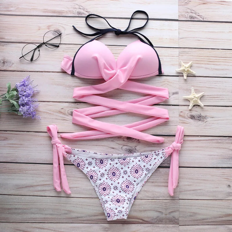 10 Colors Sexy Bikini S-2XL Swimwear Swimsuit Women Cross Bandage Bikinis Set Bathing Suit Female Push Up 2026 Bikini Brasileno